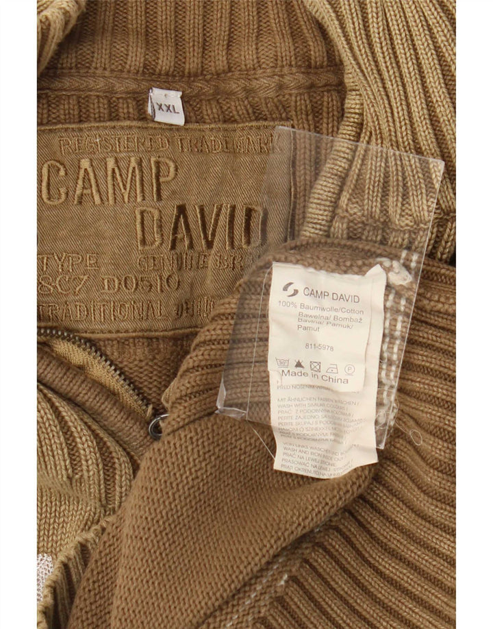 Camp David Herre grafisk lynlås-hals sweater 2XL brun bomuld
