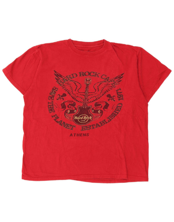 Hard Rock Cafe Herre Athens Grafisk T-Shirt Top Medium Rød Bomuld
