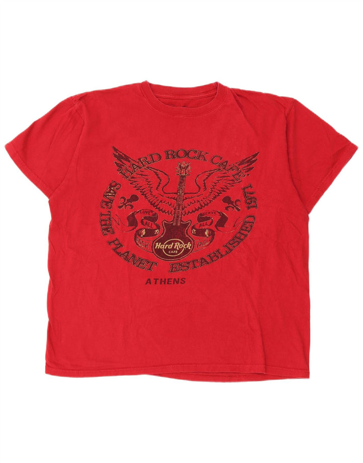 Hard Rock Cafe Herre Athens Grafisk T-Shirt Top Medium Rød Bomuld