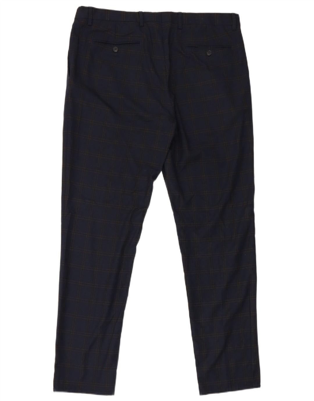 Zara Herre Slim Suit Bukser EU 46 XL W36 L32 Marineblå ternet polyester