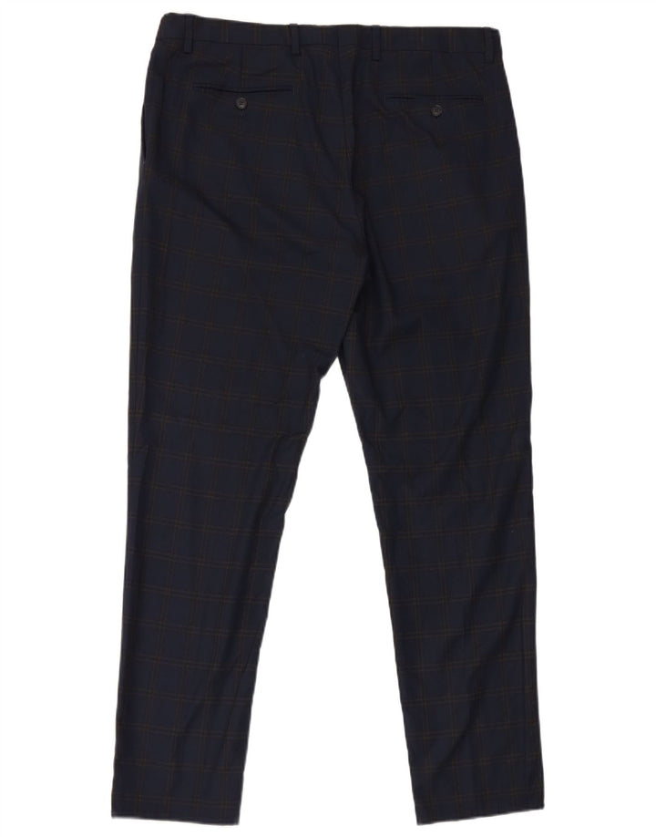 Zara Herre Slim Suit Bukser EU 46 XL W36 L32 Marineblå ternet polyester