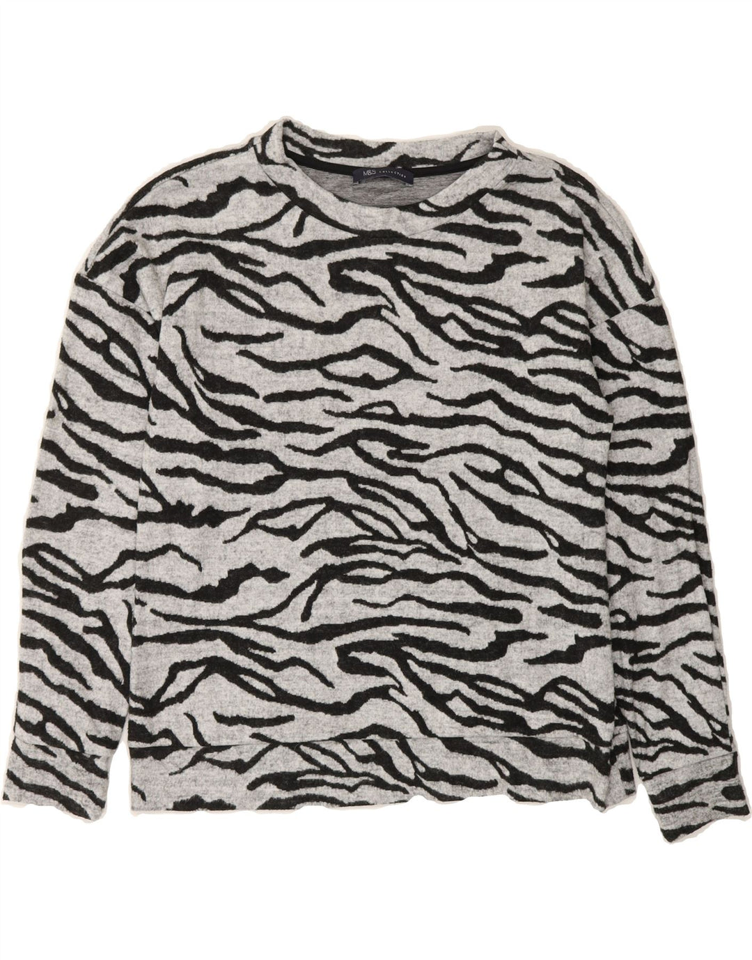 MARKS & SPENCER Womens Top Long Sleeve UK 12 Medium Grey Animal Print Vintage Marks & Spencer and Second-Hand Marks & Spencer from Messina Hembry 