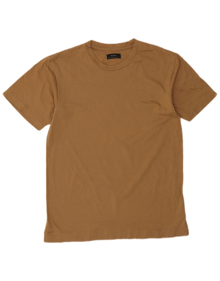 Zara Herre T-shirt Top Medium Beige Bomuld