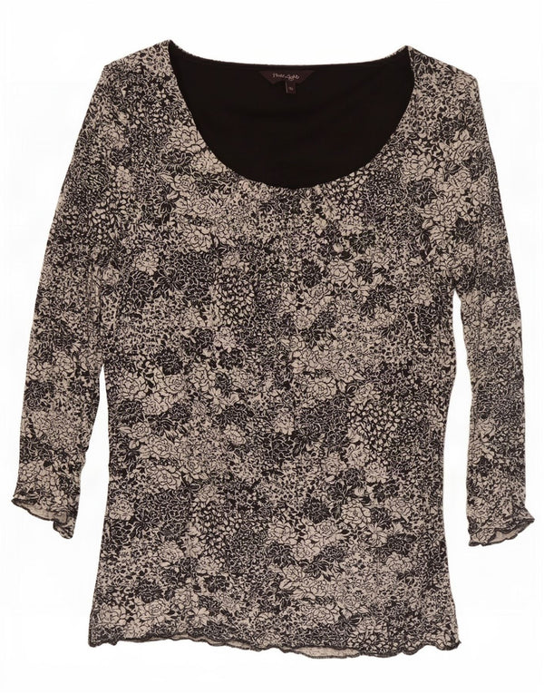 Phase Eight Womens Top 3/4 Sleeve UK 16 Large Black Floral Viscose