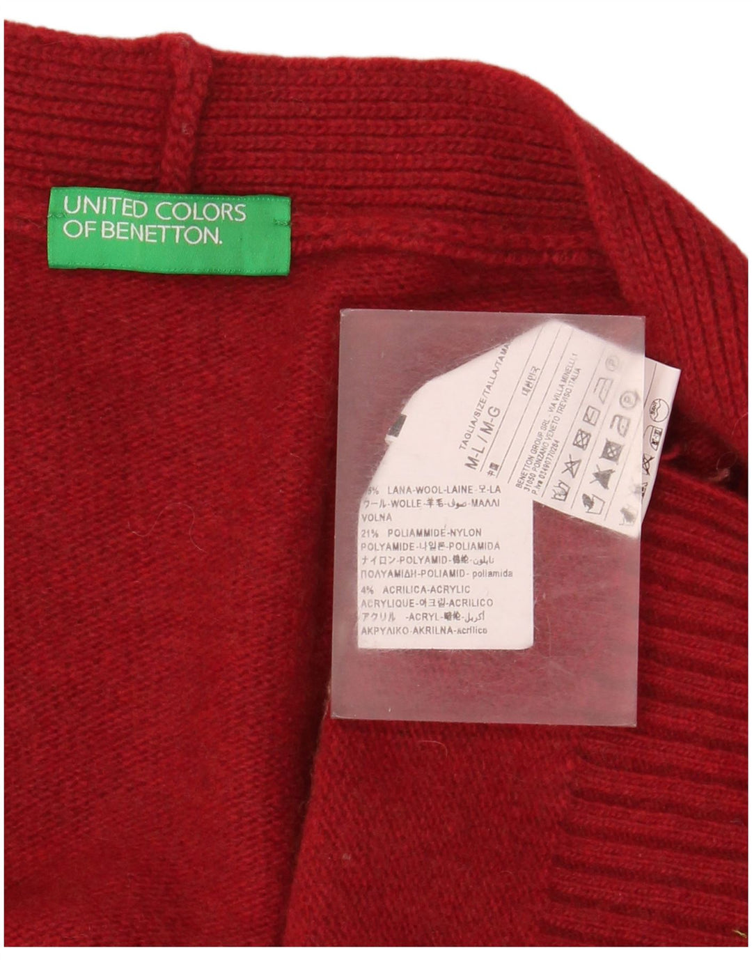 Benetton Womens Oversized Cardigan Sweater UK 14 Medium rødstribet uld