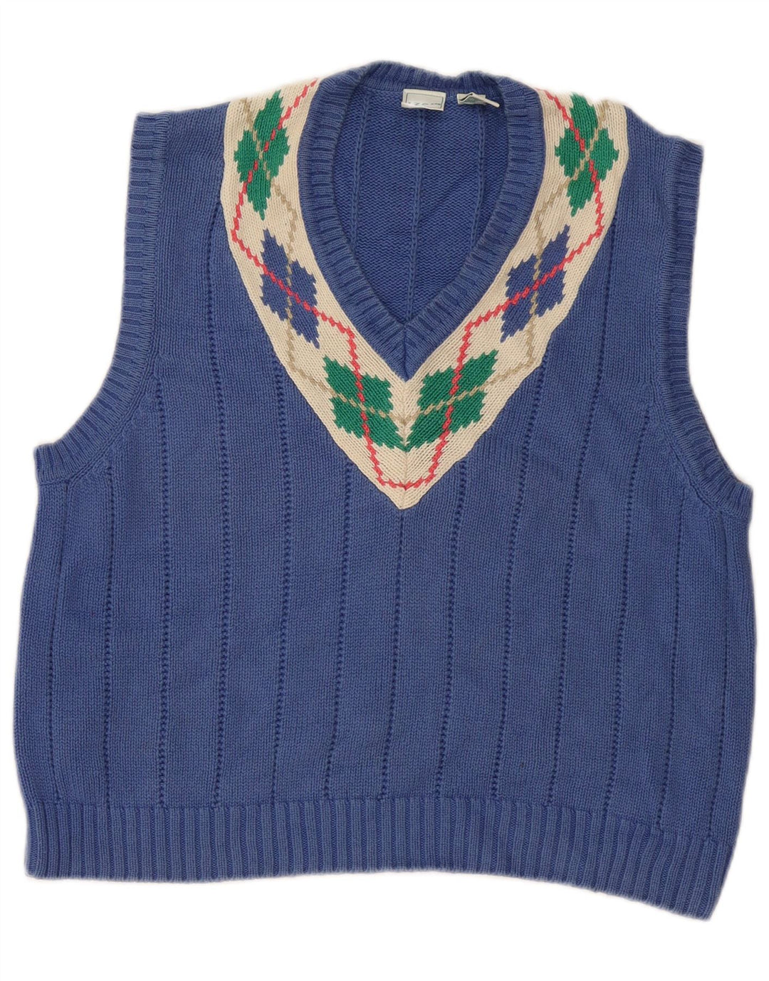 Izod Dame Vest Tank Top UK 16 Large Blue Argyle/Diamond Cotton