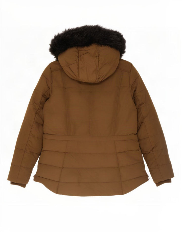 Zara Dame Hætte Vatteret Jakke UK 14 Large Khaki