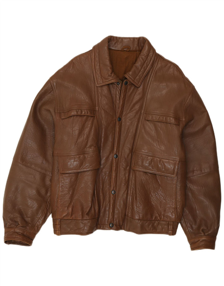 Vintage herre læderjakke IT 52 XL brunt læder