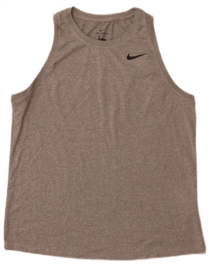 NIKE Dame Dri Fit Vest Top UK 12 Medium Grey Flecked Polyester