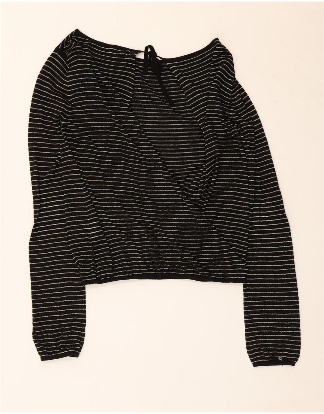 Calvin Klein Dame Crop Bluse Top UK 14 Stor sort stribet viskose