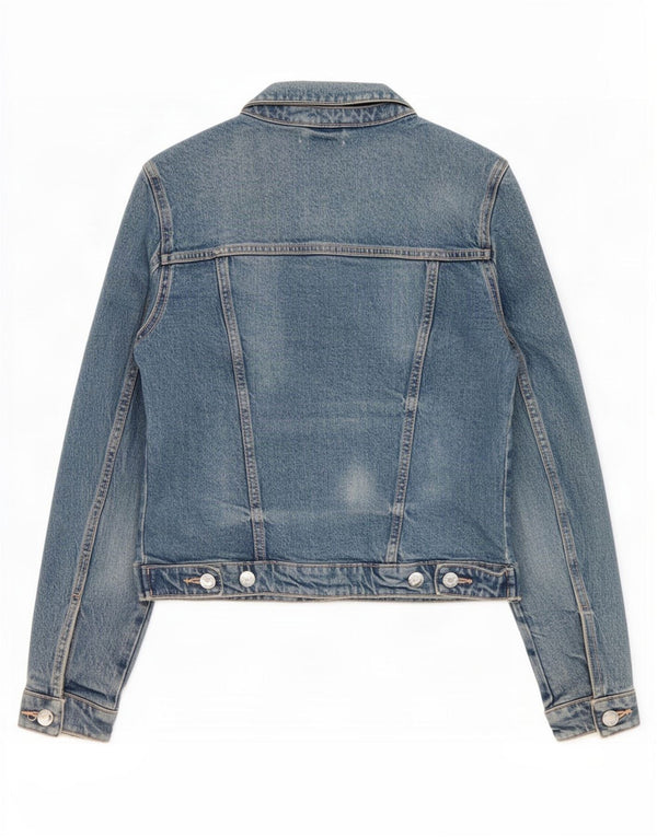 Zara Womens Crop Denim Jacket UK 10 Small Blue Cotton