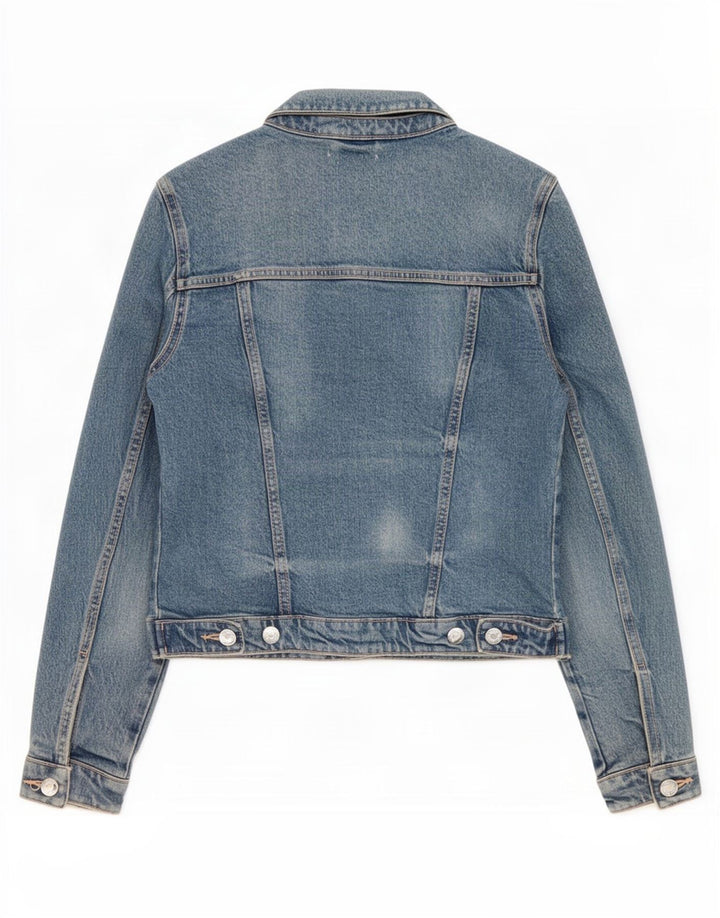 Zara Dame Crop Denim Jacket UK 10 Small Blue Cotton
