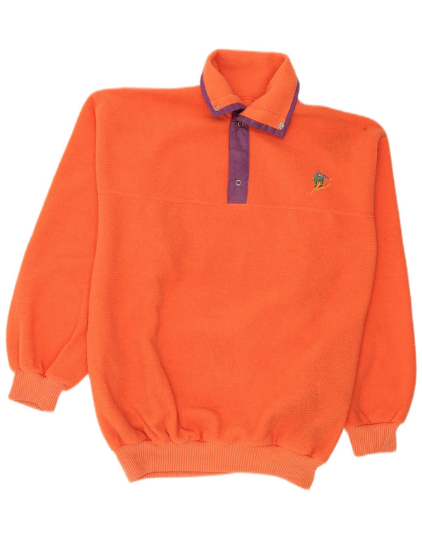 Vintage Herre Polo Neck Fleece Jumper Medium Orange Sports