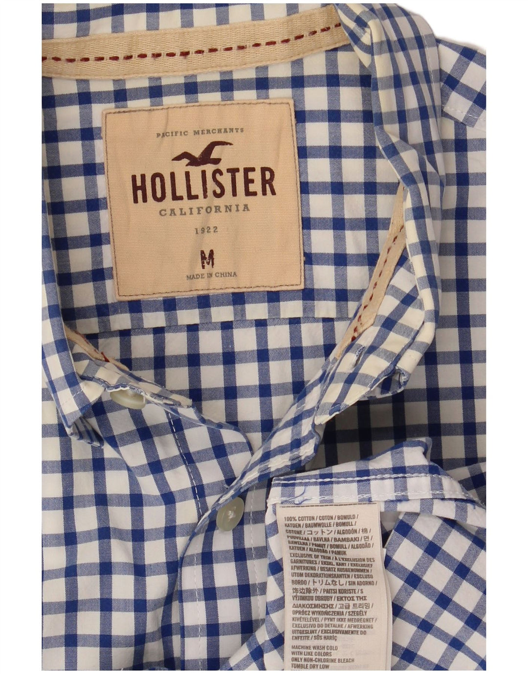 HOLLISTER Herreskjorte Medium Blue Gingham Cotton