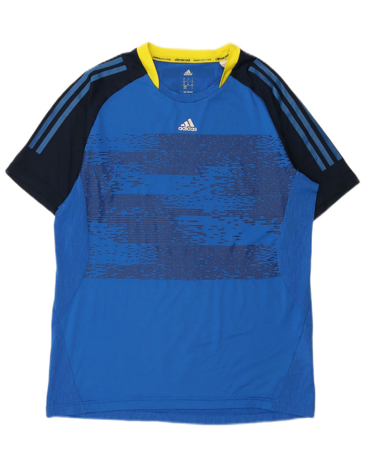 Adidas Herre Climacool Grafisk T-Shirt Top Medium Blue Colourblock Polyester