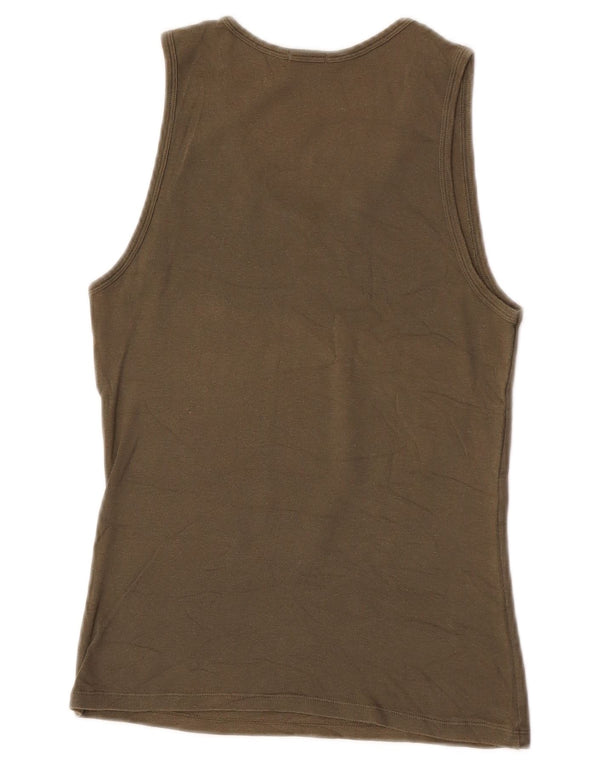 Benetton Womens Grafisk Vest Top UK 8 Small Khaki