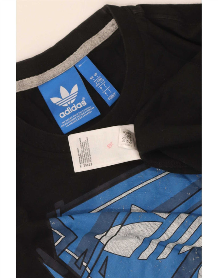 Adidas Tre Stripes Grafisk T-Shirt Top Stor Sort Bomuld