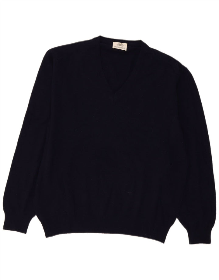 Il Granchio Herre V-hals sweater Stor marineblå lammeuld