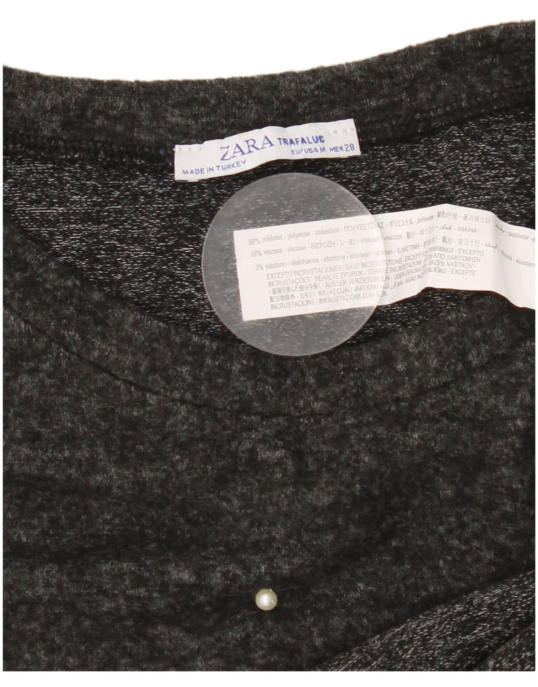 Zara Dame Loose Fit T-Shirt Top UK 14 Medium Grey Spotted Polyester