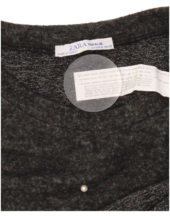 Zara Dame Loose Fit T-Shirt Top UK 14 Medium Grey Spotted Polyester
