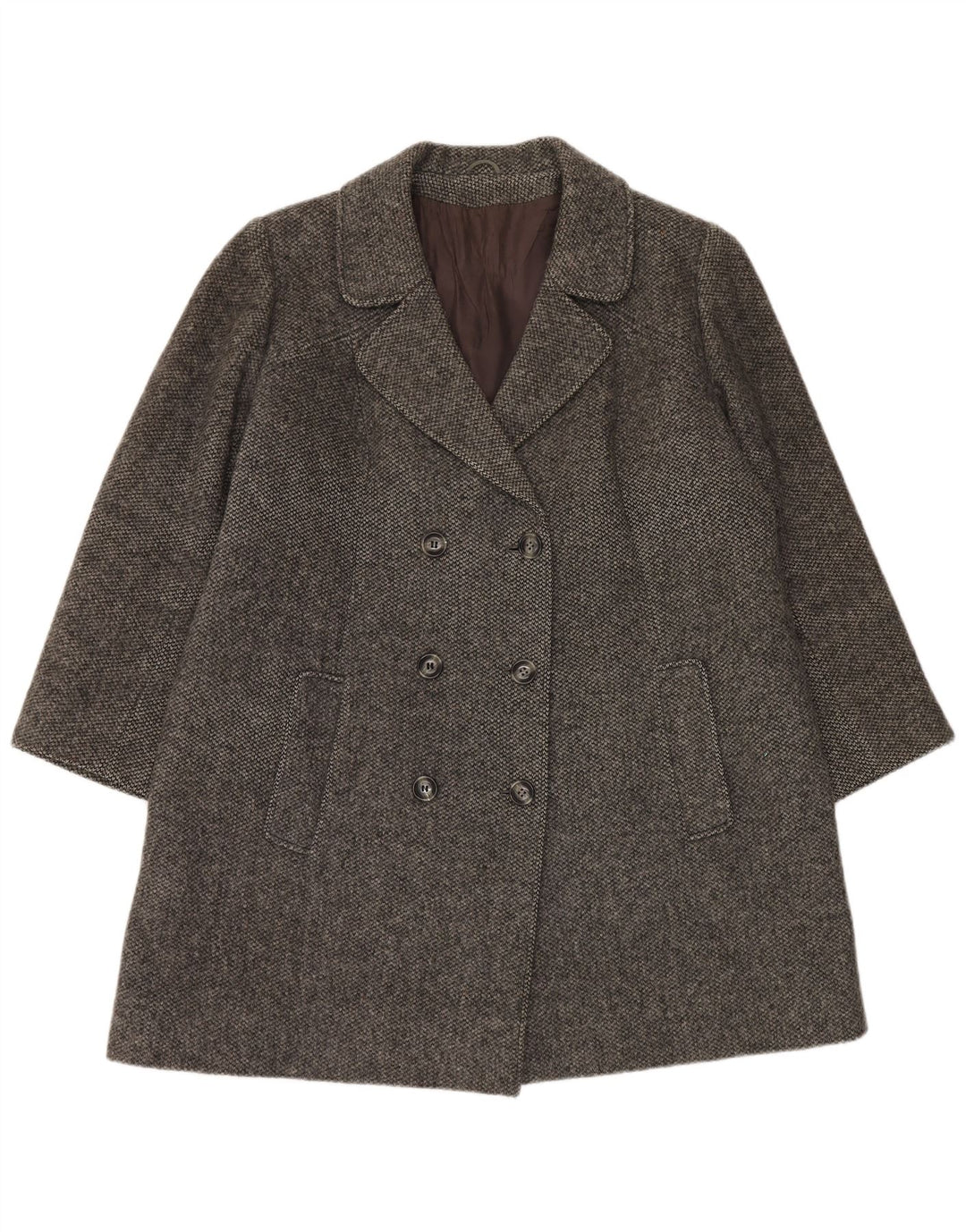 Vintage Dame Dobbeltradet Frakke UK 16 Large Grey Wool