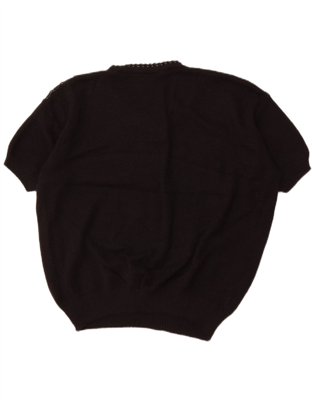 VINTAGE Dame Kortærmet V-hals sweater UK 18 XL Sort Stribet