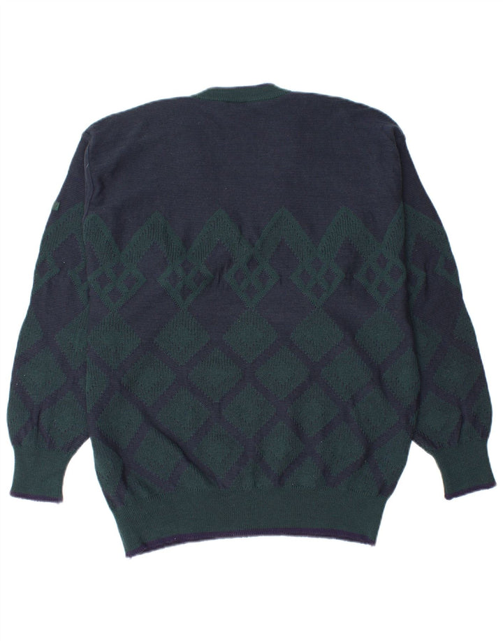 MARZ Herre V-hals sweater Small Navy Blue Argyle/Diamond New Wool