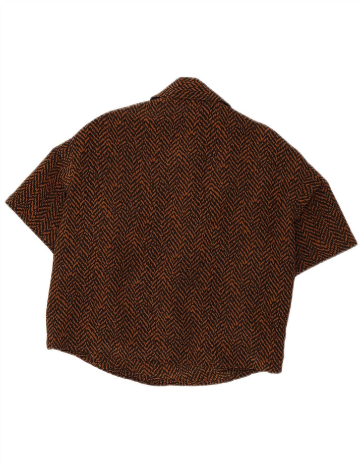 Vintage Womens Crop kortærmet skjortebluse UK 8 Lille brun sildeben