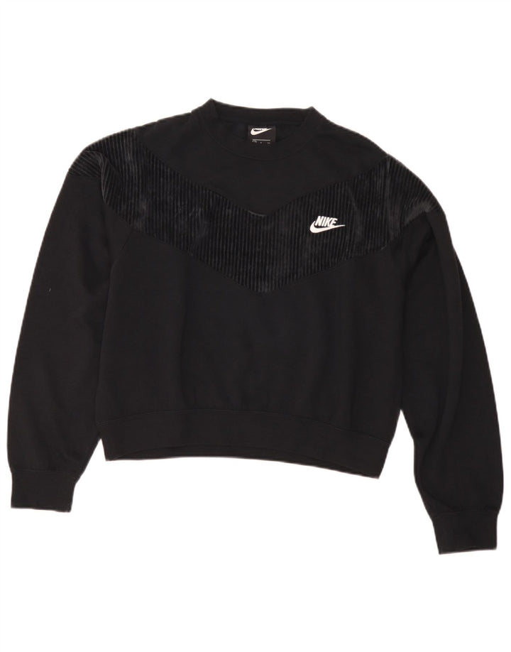 Nike Womens Crop Oversized Sweatshirt Jumper UK 10 Small Black Bomuld