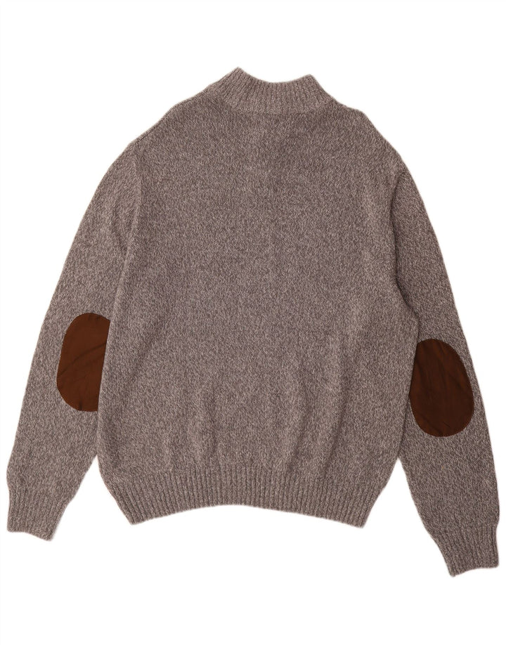 Chaps Herre Big Button Neck Jumper Sweater 2XL Grå Flecked Bomuld
