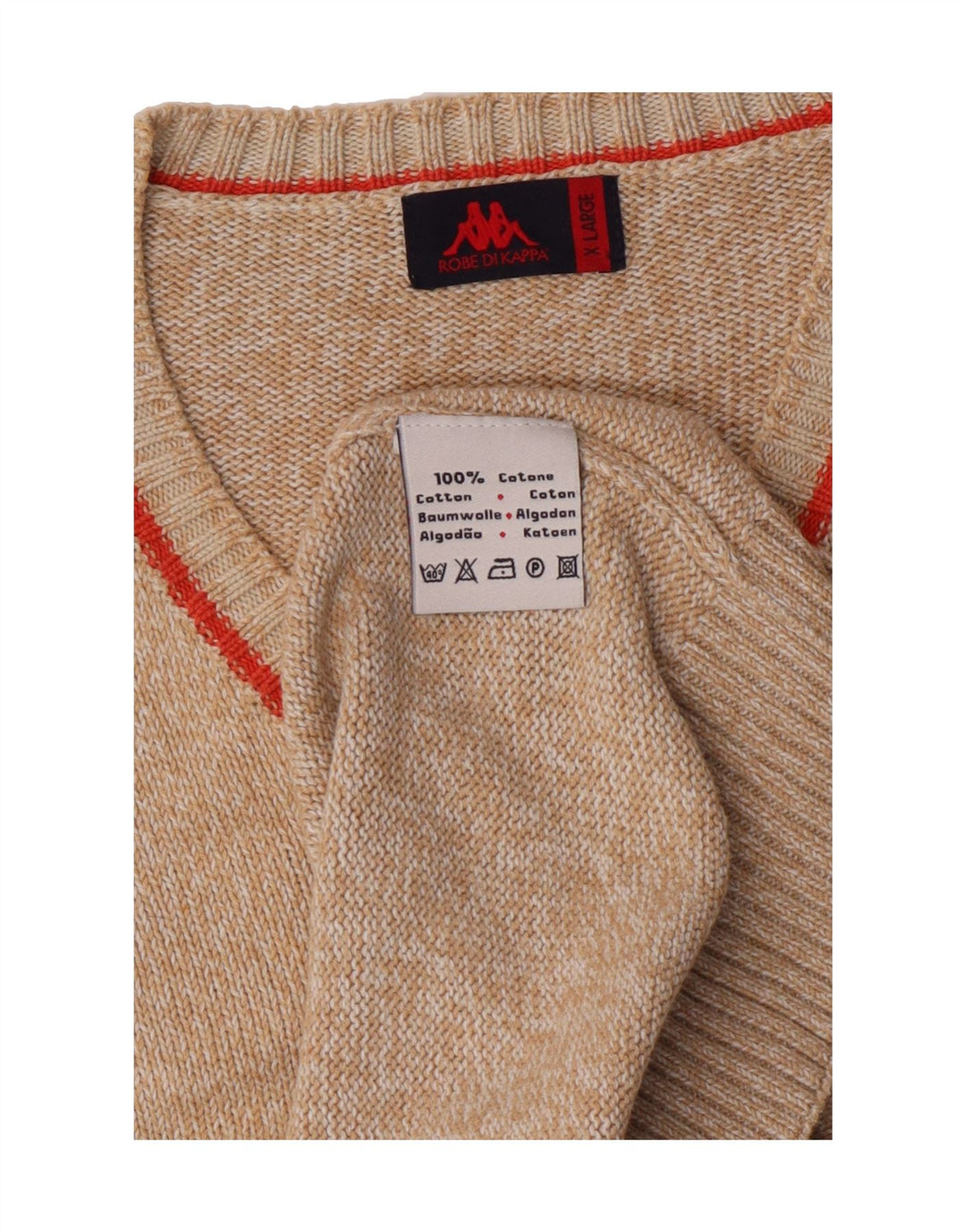 KAPPA Mens V-Neck Jumper Sweater XL Brown Cotton Vintage Kappa and Second-Hand Kappa from Messina Hembry 