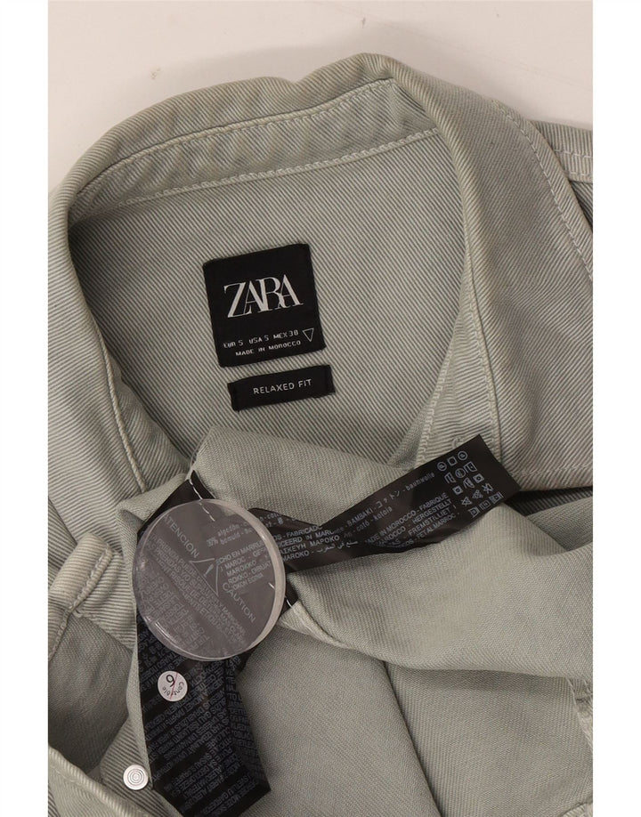 ZARA Herre Relaxed Fit Denim Shirt Lille Khaki Bomuld