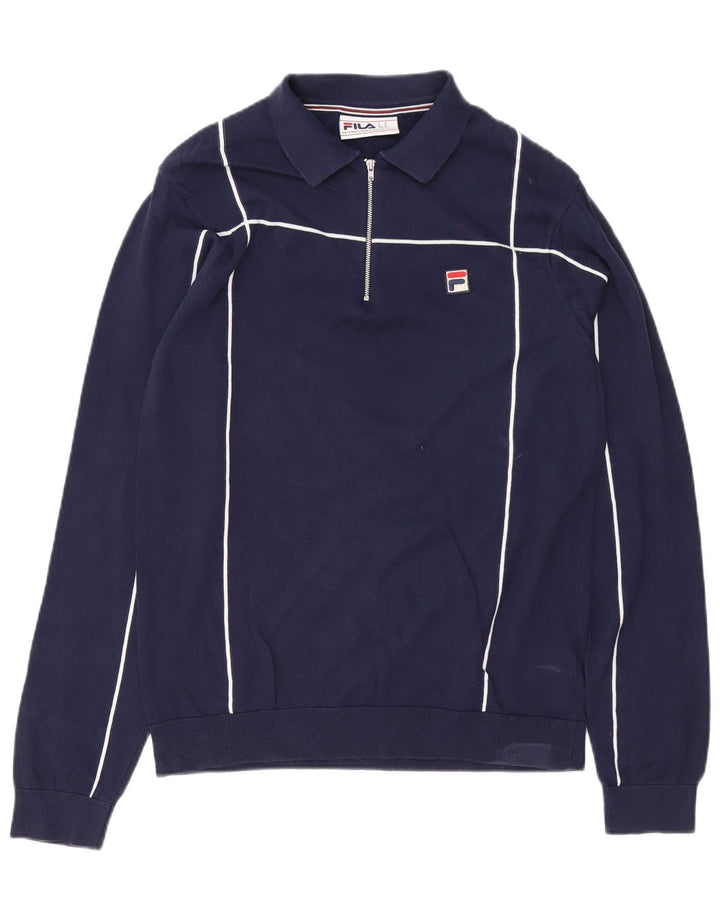Fila Herre polo-hals sweater mellem marineblå stribet bomuld