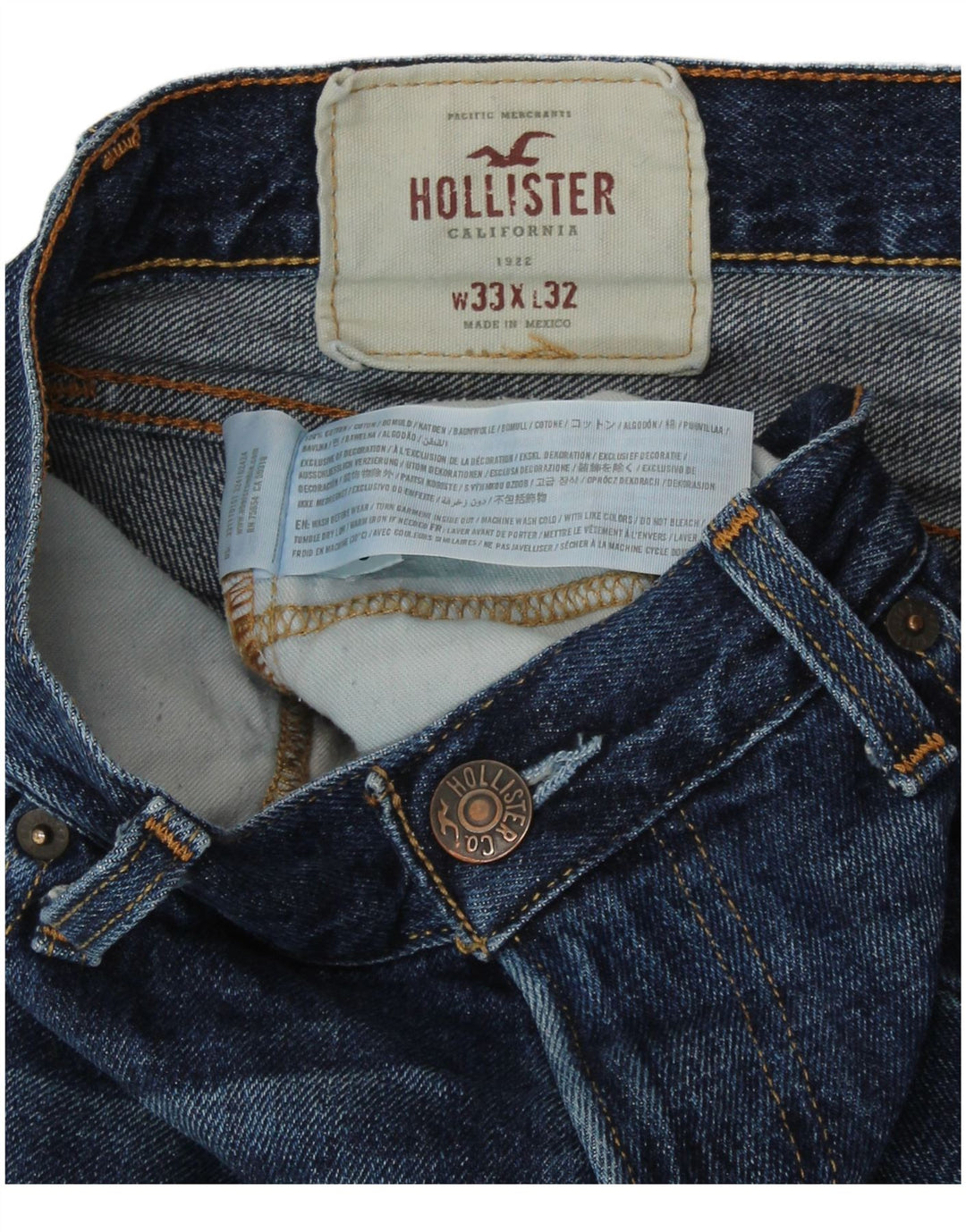HOLLISTER Herre Slim Jeans W33 L32 Blå Bomuld