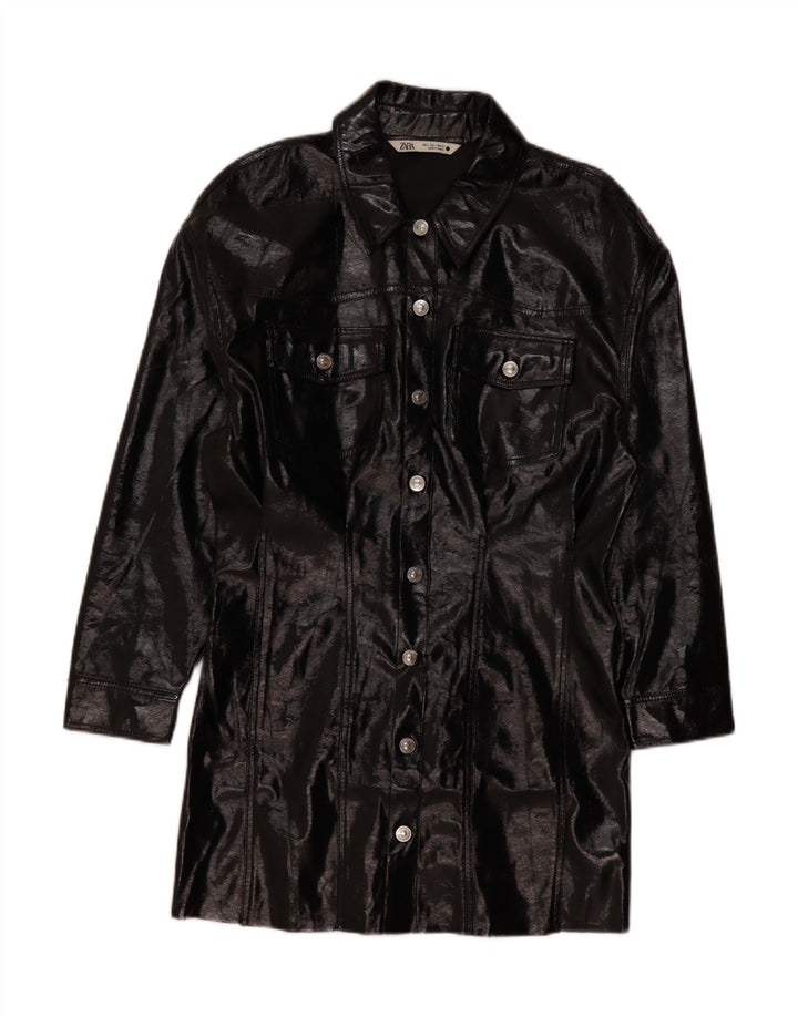 Zara Dame Overfrakke UK 16 Stor Sort Polyester