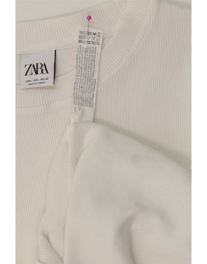 Zara Herre Boat Neck Jumper Sweater Stor Hvid Bomuld