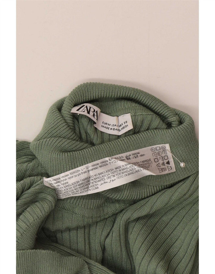 Zara Dame Rullehals Sweater UK 12 Medium Green Viscose