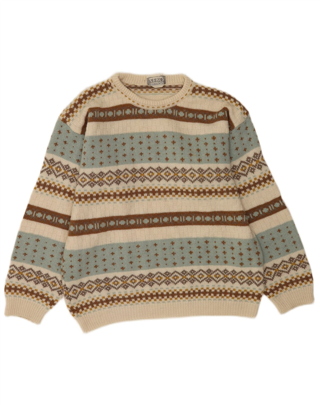 Zero herre rund hals sweater XL flerfarvet Fair Isle akryl