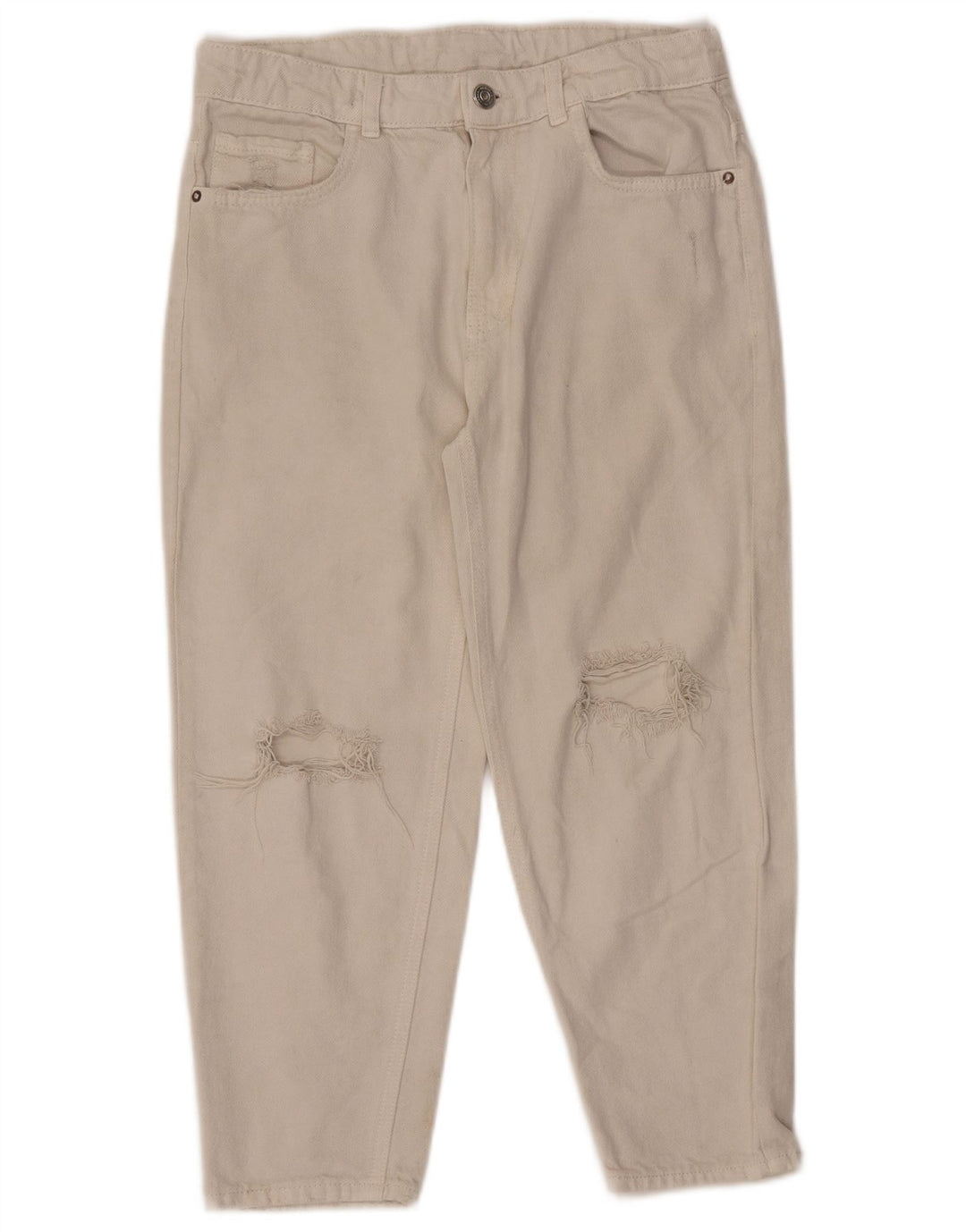 ZARA piger nødlidende højtaljede koniske jeans 13-14 år W28 L22 hvid