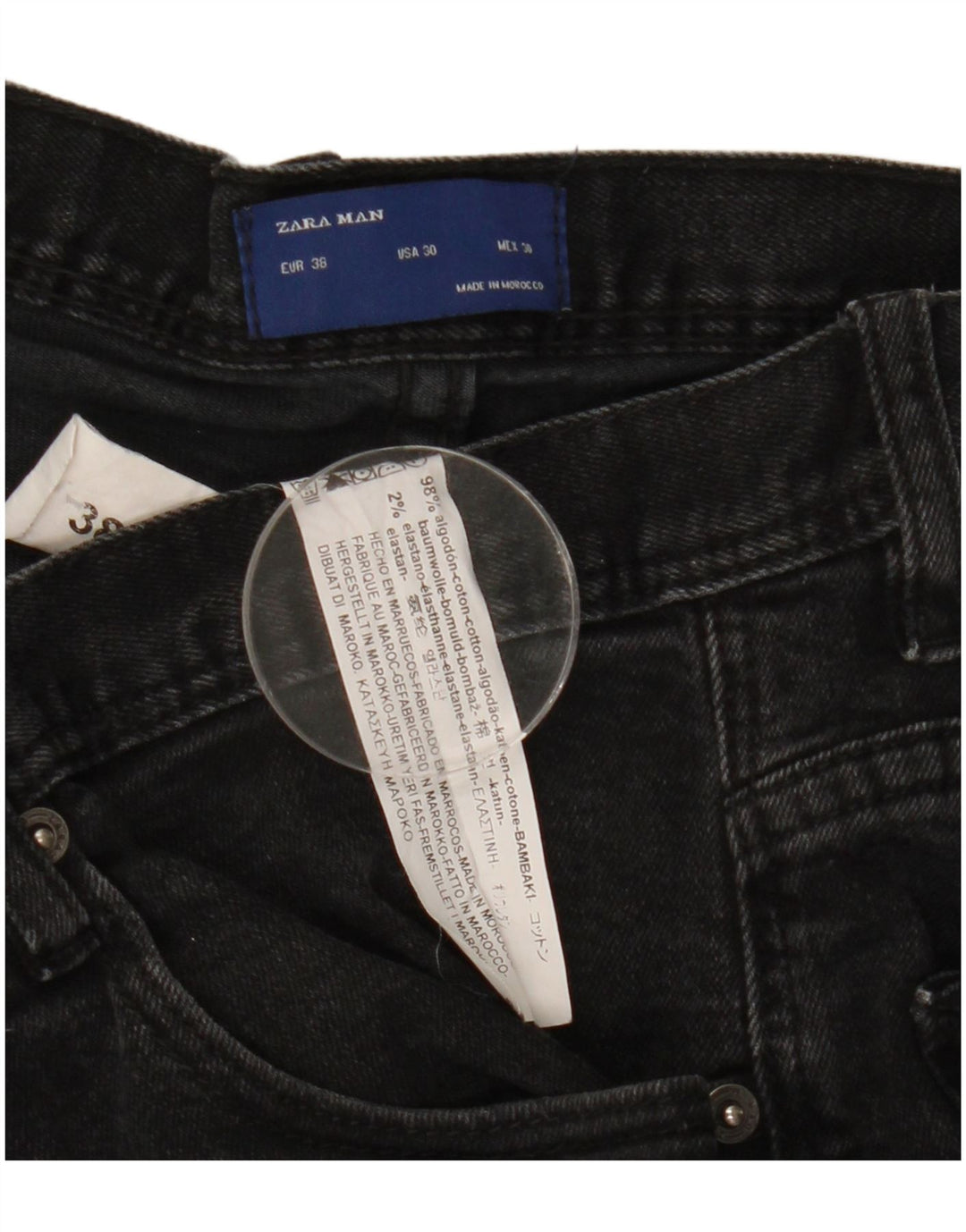 Zara Herre Slim Jeans EU 38 Small W30 L31 Sort Bomuld