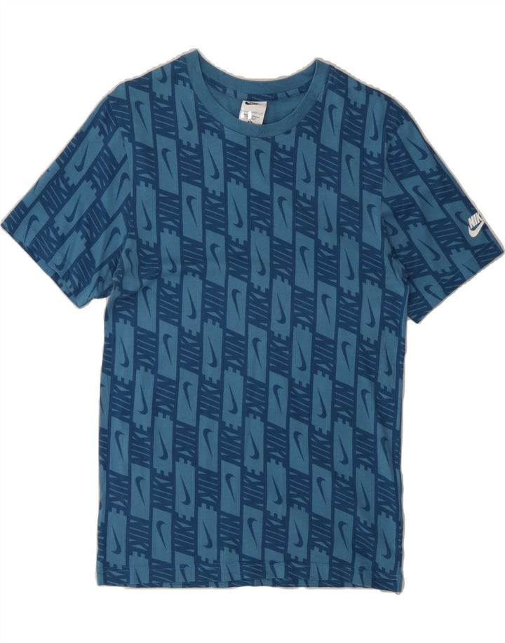 NIKE Womens Graphic T-Shirt Top UK 6 XS Blue Check Vintage Nike and Second-Hand Nike from Messina Hembry 