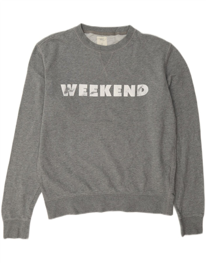 Marks & Spencer Dame Weekend Graphic Sweatshirt Jumper UK 14 Medium Grey