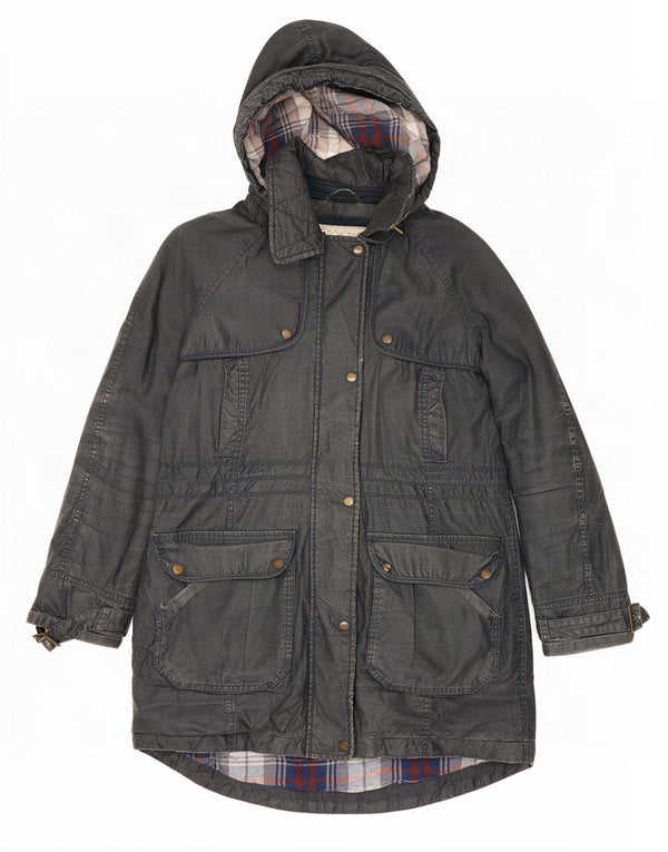 Indigo Dame Hooded Parka Jacket UK 12 Medium Grey Bomuld