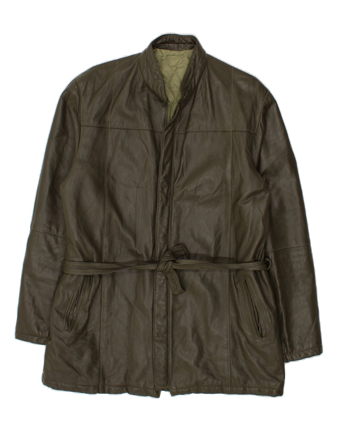 VINTAGE Womens Leather Coat UK 18 XL Green Vintage Vintage and Second-Hand Vintage from Messina Hembry 