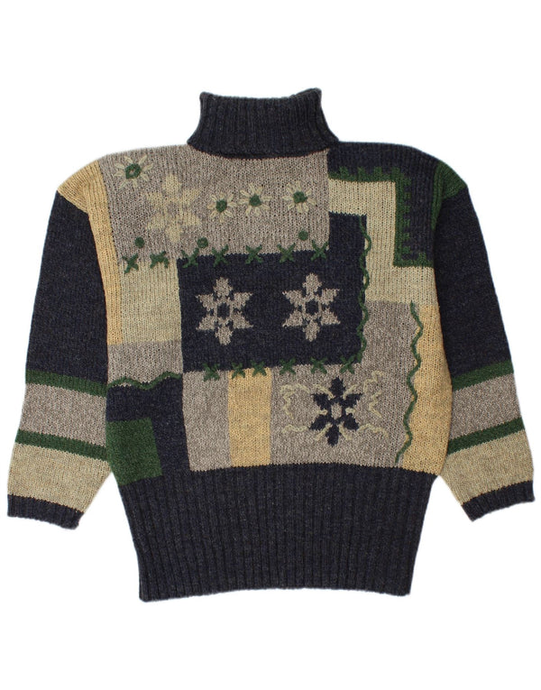 Vintage dame sweater med rullehals EU 44 XL marineblå farveblok