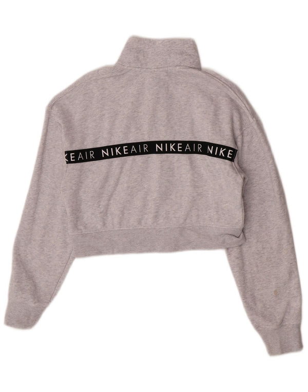 Nike Womens Crop Graphic Sweatshirt Jumper UK 10 Small Grey Flecked