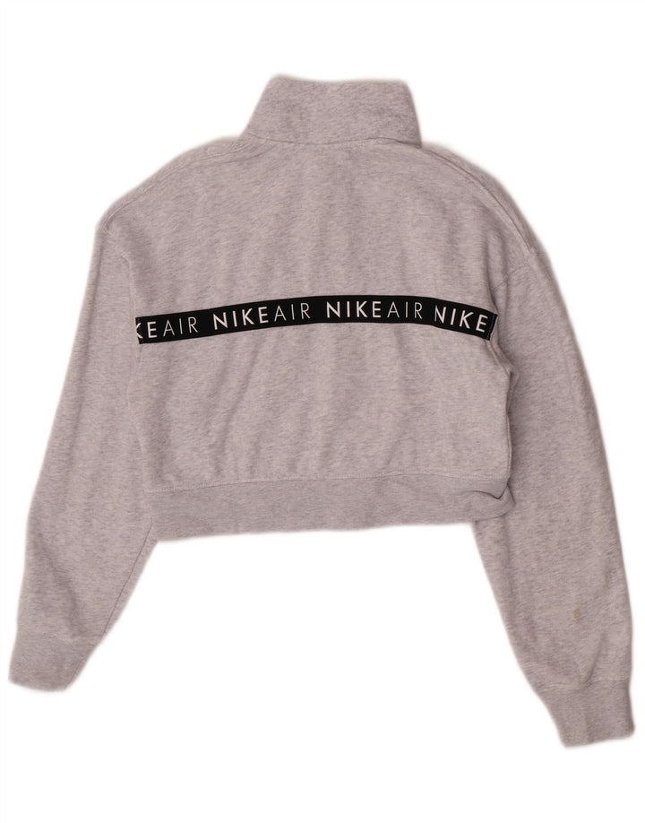 Nike Womens Crop Graphic Sweatshirt Jumper UK 10 Small Grey Flecked