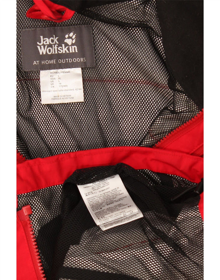 Jack Wolfskin Dame Hooded Windbreaker Jacket UK 16 Large Rød Polyamid