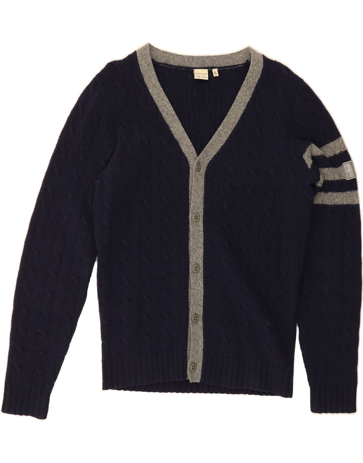 REFRIGUE Herre cardigan sweater lille marineblå stribet lammeuld