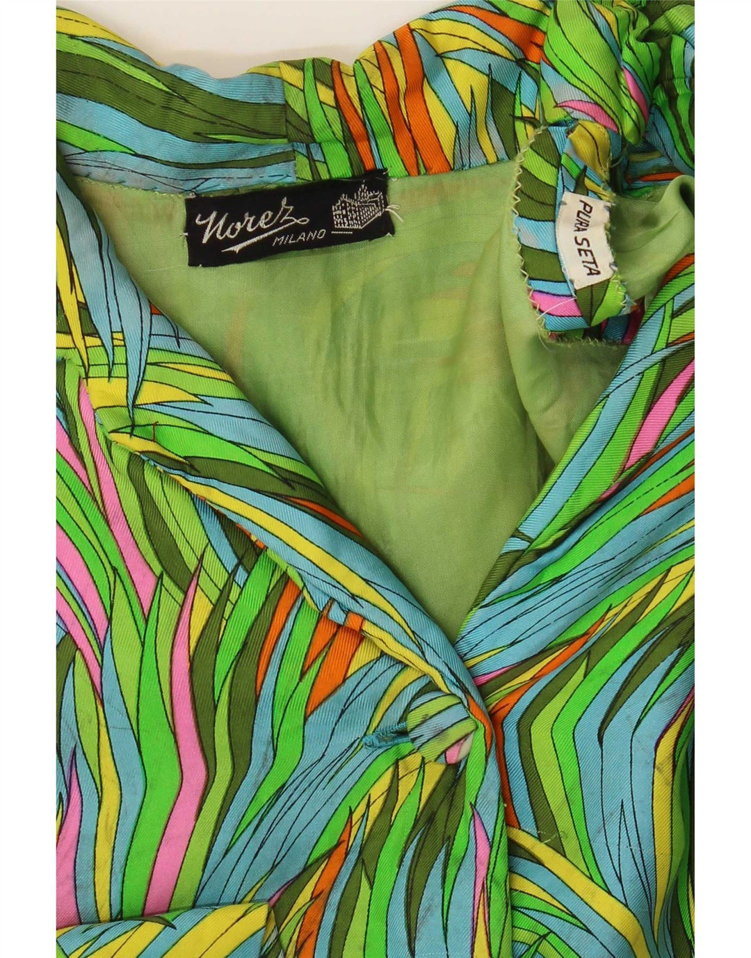 Vintage kvinders abstrakt mønster 3/4-ærmet skjortekjole UK 12 Medium Green